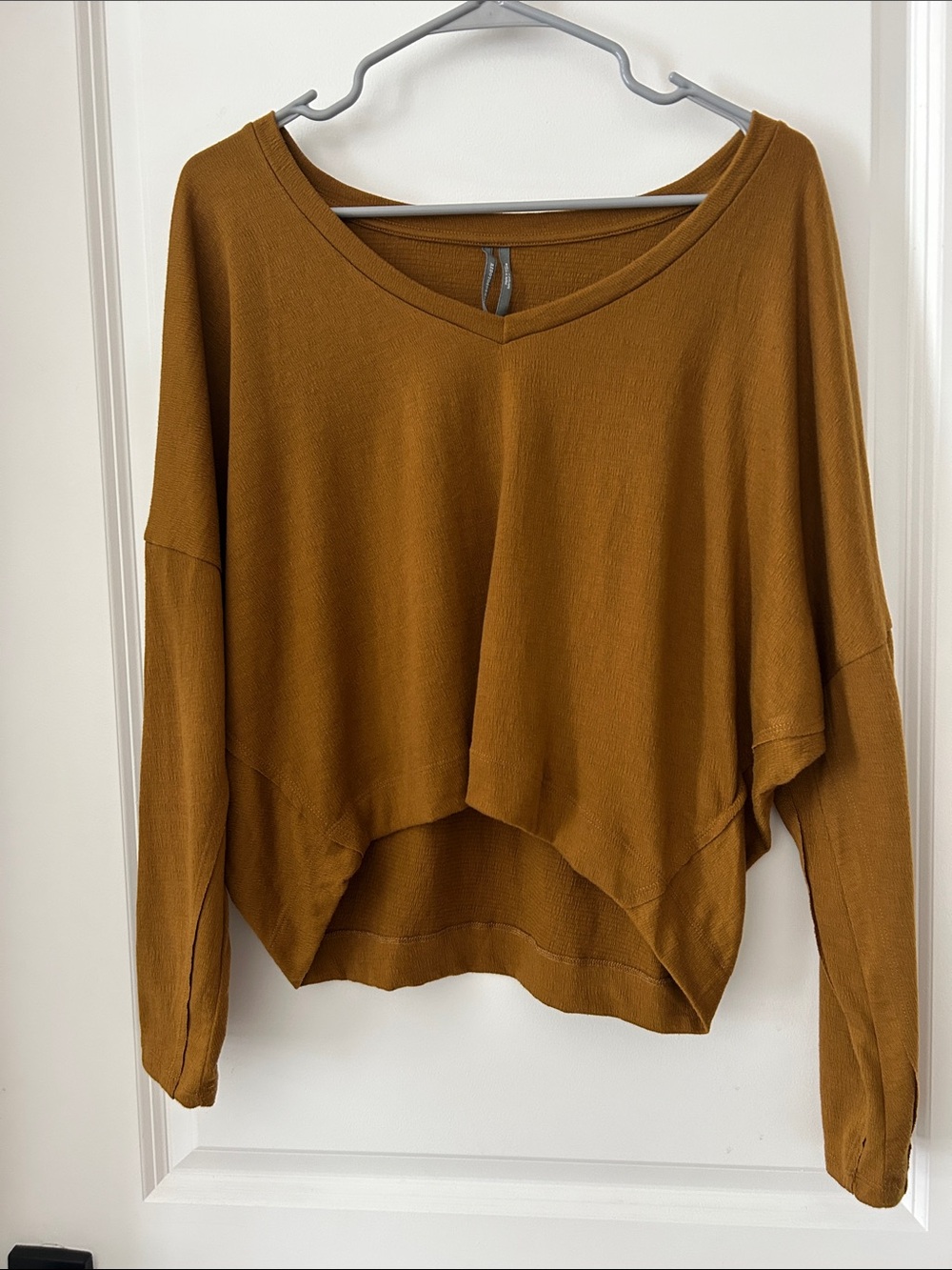 Anthropologie Oversized V-Neck Pullover in Mustard Brown